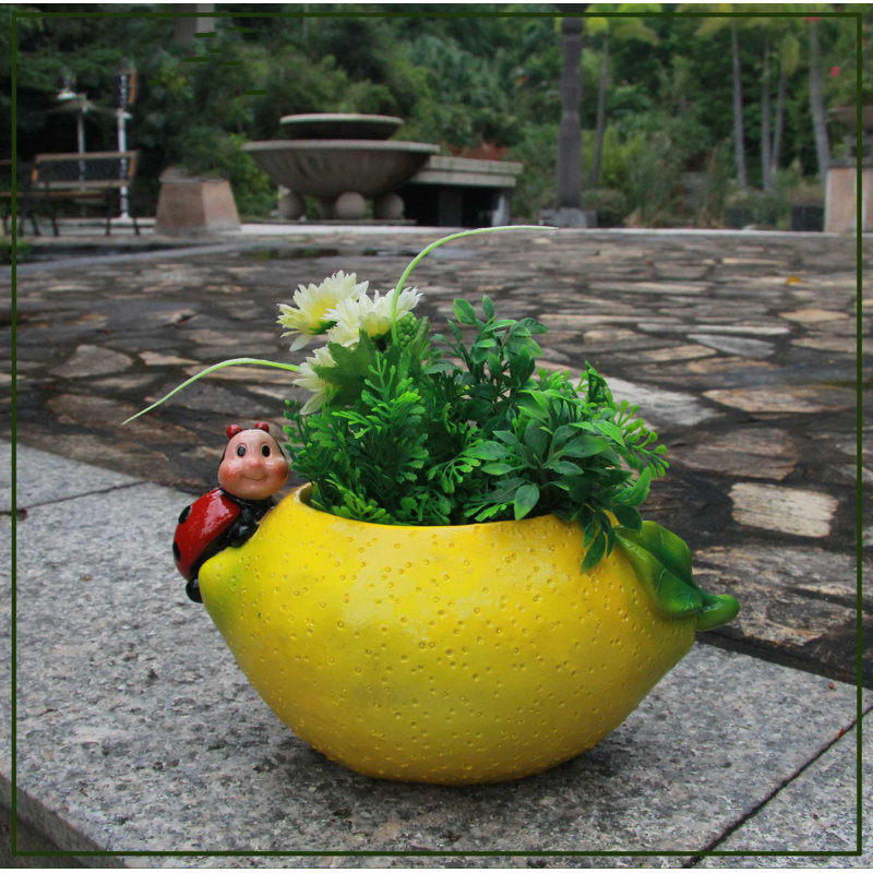 Sintechno Inc Lemon Resin Statue Planter Wayfair